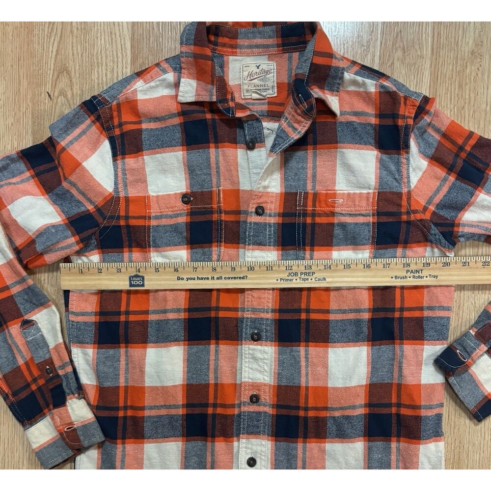 ‘Merica Upcycled Flannel Shirt Hippie Boho Country Orange & Blue Size Med Womens - Picture 7 of 8